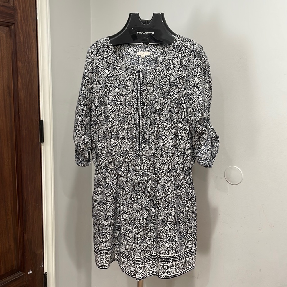 Ann Taylor LOFT- Blue and white pattern- shorts/romper.